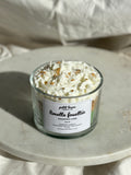 Front view of hand-poured key lime pie scented candle by Petit Bisou, dessert-inspired and handmade in New York
